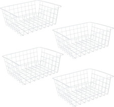 MIVIDE 4PCS White Metal Wire Storage Baskets, Freezer Baskets for Chest Freezers