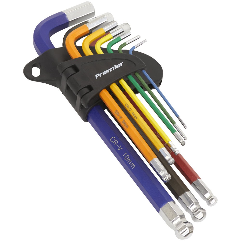 Sealey Ball-End Hex Key Set 9pc Colour-Coded Long Metric