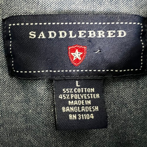 Saddlebred Button Down Shirt Mens L Blue Gingham Cotton Preppy Light Academia - Picture 4 of 4