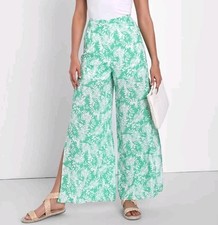 NEW Lulus Hey Vacay Green Tropical Print Wide Leg Pants Sz M 28" Waist Slit High