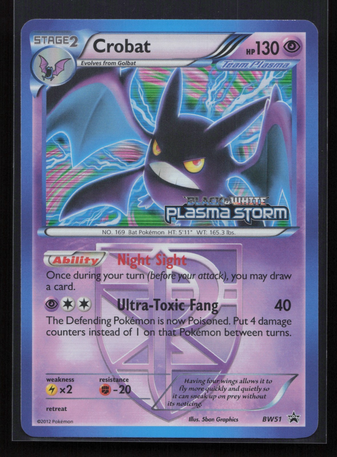 2012 Pokemon Pre-release Crobat Black star promo card BW51 NM