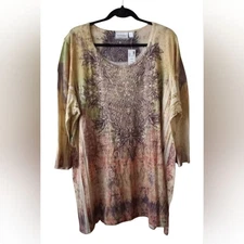Avenue Women's Size 26/28 NWT $44 Semi Sheer Metallic Multicolor Print Pullover 