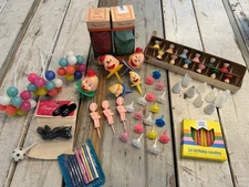 LOT OF VINTAGE BAKING DECORATING ITEMS CUPCAKE TOPPERS WOOD ANGELS BALLOONS