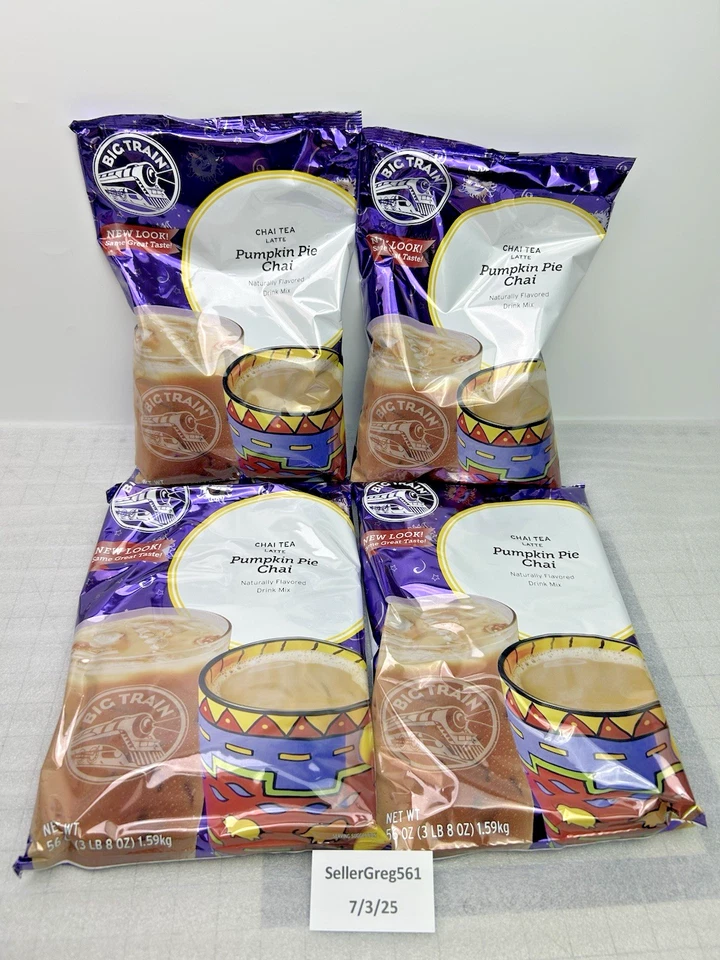 Mezcla instantánea en polvo Big Train Pumpkin Pie Chai Tea Latte 3,5 libras cada una (4 bolsas) Foto 2 de 4