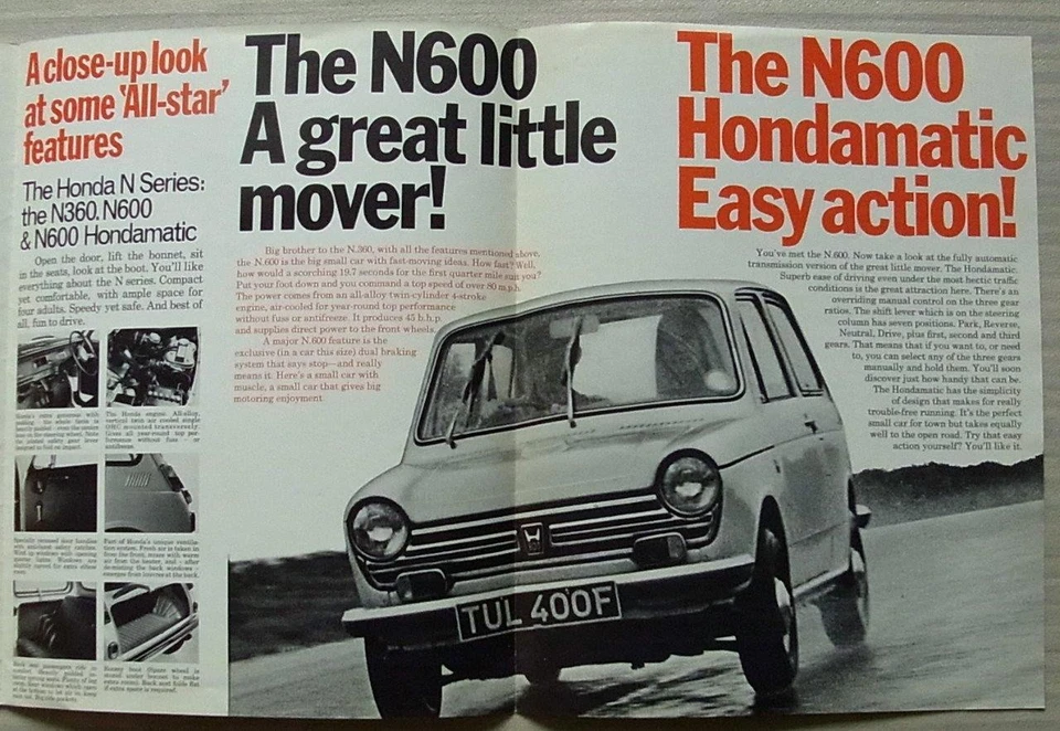 HONDA ALL STARS N360 N600 S800 Car LF Sales Brochure 1968 - Image 4 of 4