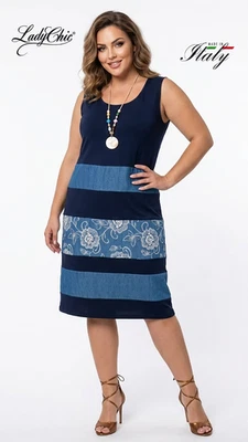 Lady Chic 11746 Vestido Mujer Estilo Casual sin Mangas Bordado Made IN Italy - Imagen 1 de 4