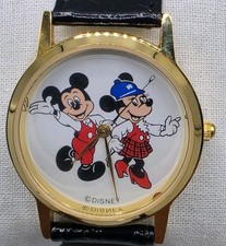 Walt Disney Mickey  Minnie Mouse Gold Tone 33mm Watch - HTF