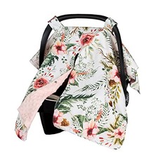 Floral Car Seat Covers for Babies, Infant Minky Car Seat Canopy Cover for Rose