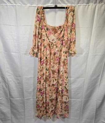 Allison Kelly Flower Dress Puff Sleeves-long Dress NWT Size M 