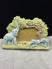 Vintage Elephant Family Plaster Photo Frame Wallet Size Safari Decor Nursery