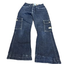 Y2K BUGGIRL Rave Skate Blue Denim Wide Leg Pants hem Pocket Detailing Size 7