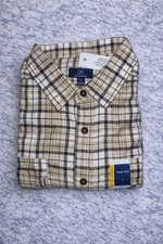 George Men's Tan Plaid Long Sleeve Flannel Shirt Size Large NEW Double Pocket
