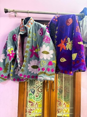 2 Pcs Suzani Velvet Jacket ~ Handmade Emroidery Coat For Her Anniversary Gift