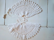 Set of 2 VTG Ivory Hand Crochet Lace Table Decor Collars w/ Ties Cottagecore