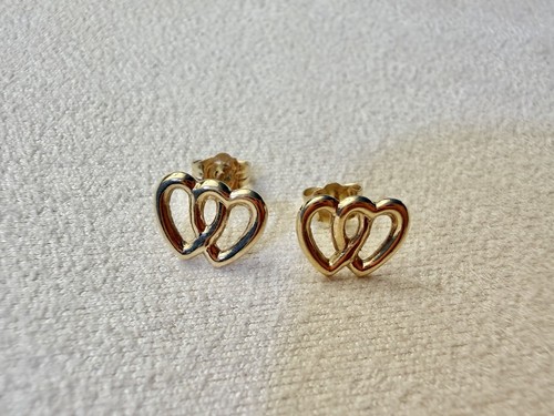 14k Gold Two Hearts Cute Earrings