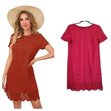Shein Womens Laser Cut Scalloped Hem Dress Size S Red
