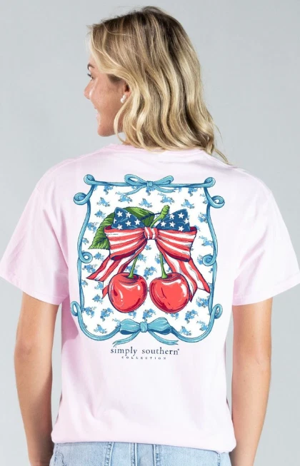 Simply Southern-USA Cherries-Patriotic Flag Bow Floral - Adult T-Shirt
Opens in a new window or tab