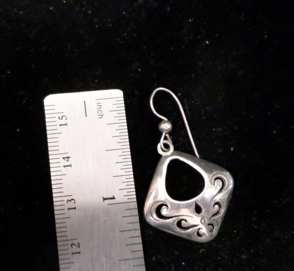 Sterling Silver Unique Diamond Pattern Earrings - image 2