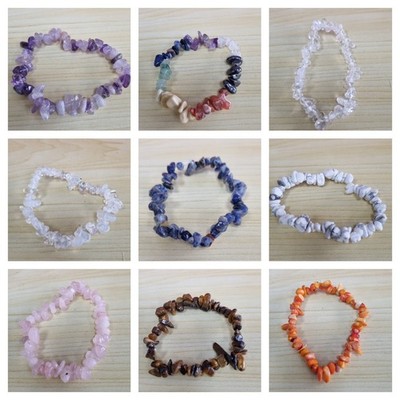 Kristall Chip Stein Armbänder - 9 zur Auswahl Amethyst, Rosenquarz, Opalit..
