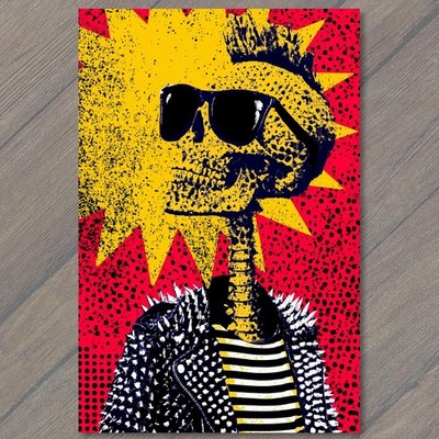 STICKER Punk Skeleton Spiked Jacket Sunglasses Yellow Red Pop Cool Strange