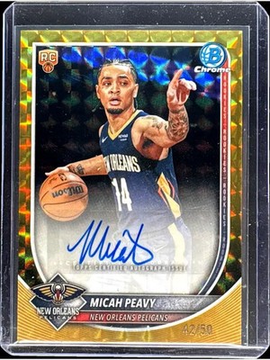 2025 Bowman Chrome Micah Peavy Gold Refractor Auto Geometric #42/50 Pelicans RC