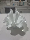 Vintage Fenton Hobnail Milk Glass Epergne Ruffled Bowl 2 Horned Vase, Art Glass