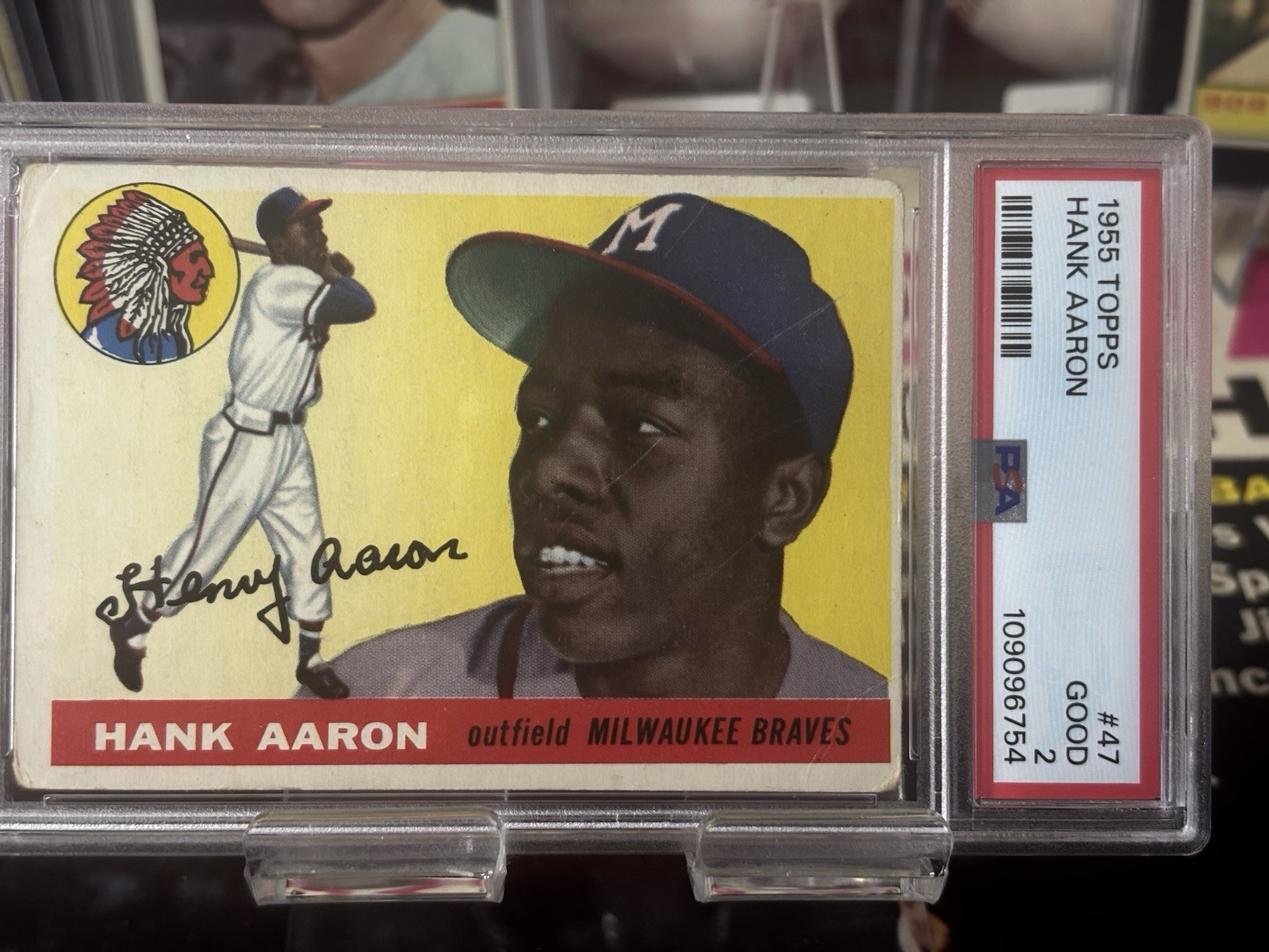 1955 TOPPS #47 HANK AARON GOOD PSA 2 BASEBALL HALL OF FAME BRAVES HR KING