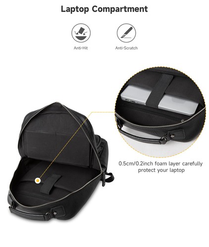 Black Leather Backpack for Men Waterproof Fit 15.6 inch Laptop Backpack Work ... - Picture 9 of 9