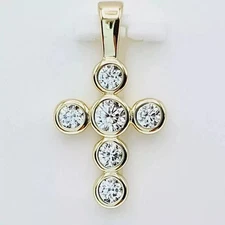 Cross Pendant Necklace Lab Created Diamond Round Cut 14K Yellow Gold Plated