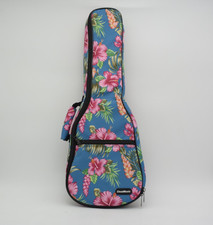 CLOUDMUSIC Ukulele Case Backpack White Hibiscus Pattern on Blue