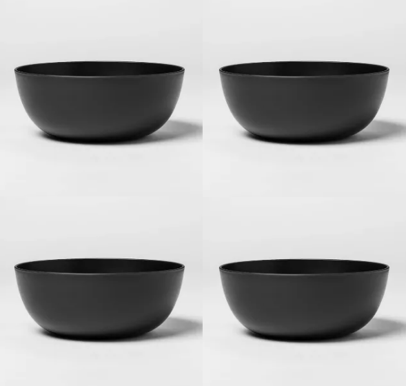 Large Black Bowls Microwave Safe 4 Pack 6.75" BPAFREE 38oz FREE