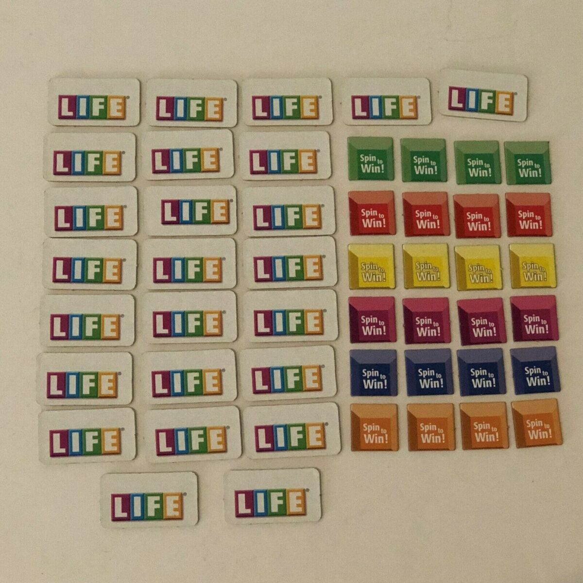 VINTAGE LOT 48 PCS-THE GAME OF LIFE-LIFE TILES(39)AND CARS(9) REPLACEMENT  PARTS!