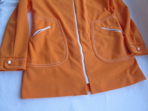 Jantzen Vintage 1970's Polyester Orange Jacket USA Contrast Zip S Woman coat - Picture 3 of 10