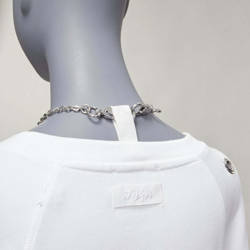 DIESEL Glenn Martens white silver punk chain grommet oversized sweatshirt XS - Picture 2 of 9
