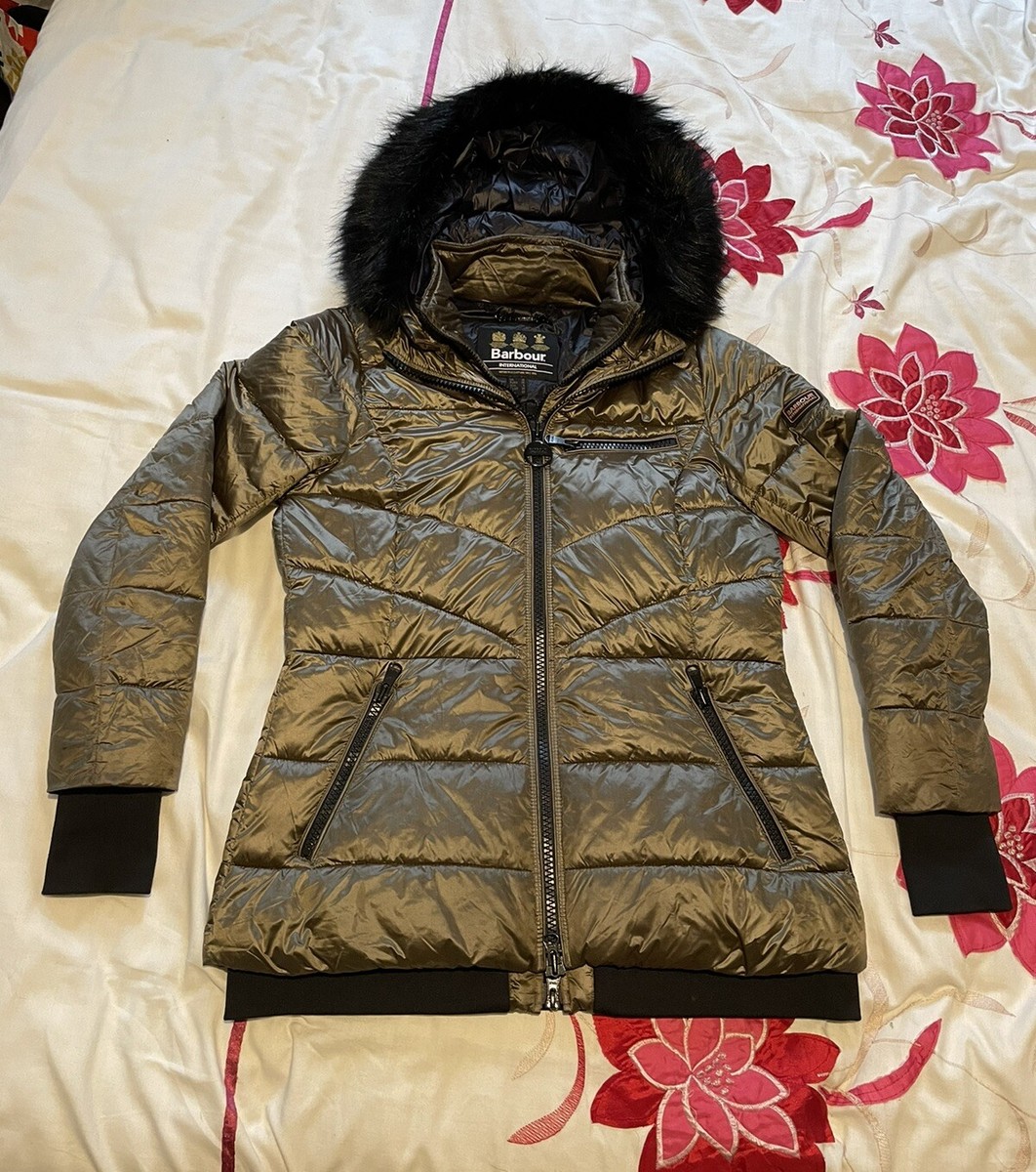Barbour Strike Quilt FibreDown Puffer Jacket Bronze Size UK 10