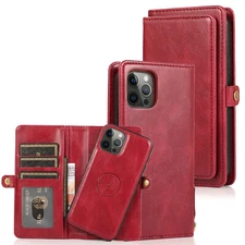 For iPhone 15 Pro Max/14/13/12/11 Leather Detachable Magnetic Wallet Phone Cover