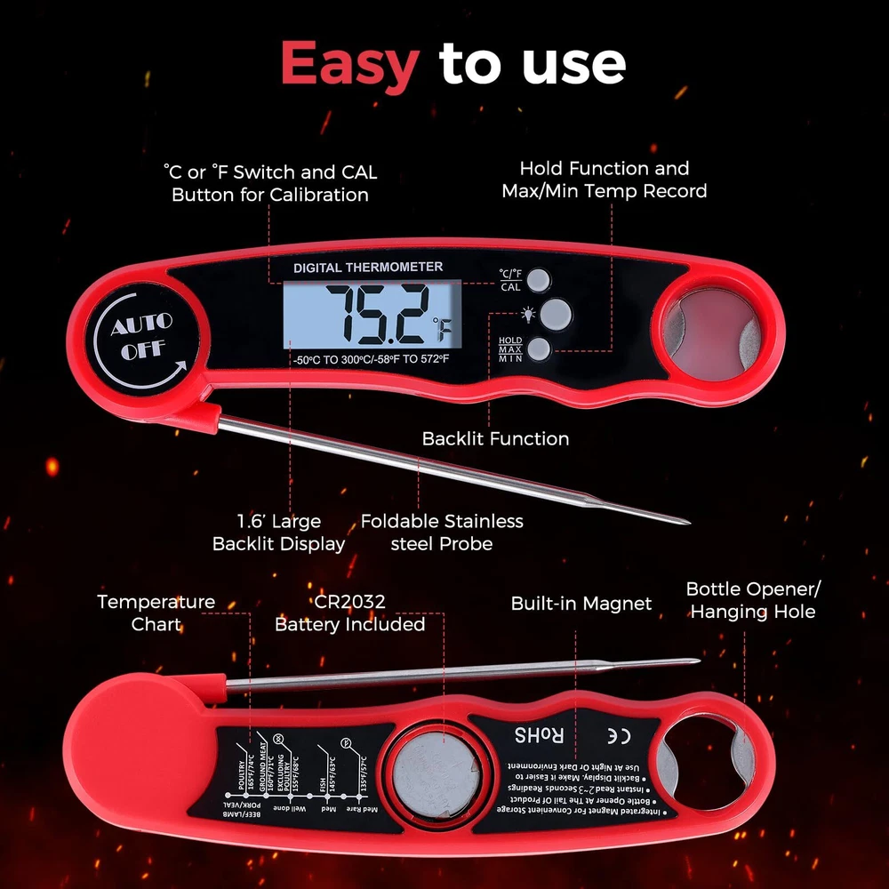 Meat Thermometer Digital – Fast Instant Read Food Thermometer for Cooking, Gr...