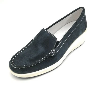 Enval 5754511 Mocassin En Cuir Suédé Bleu Nuit Talon T 5cm - Photo 1/4