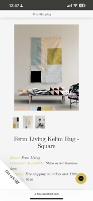 Ferm Living Kellim Rug - Squares - Medium - New Handmade Punja Hand Dyed Danish