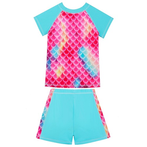 Girls Beachwear Set Bathing Suits Fish Scale Print Swimsuit Comfortable Shorts - Picture 16 of 38