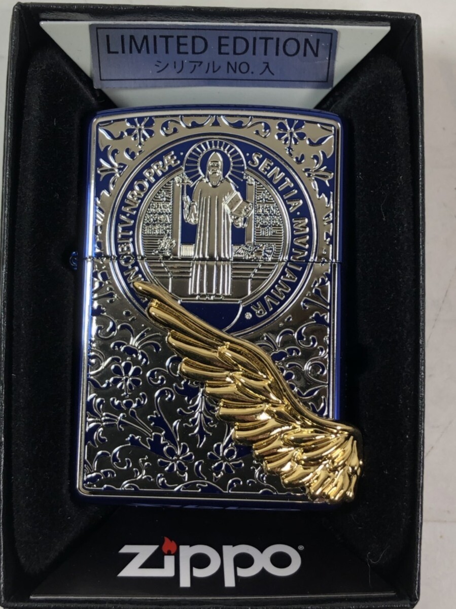 Zippo Angel Wing Gold Metal St Benedict Blue Limited Serial Zippo Angel Wing Gold Metal St Benedict Blue Limited Serial