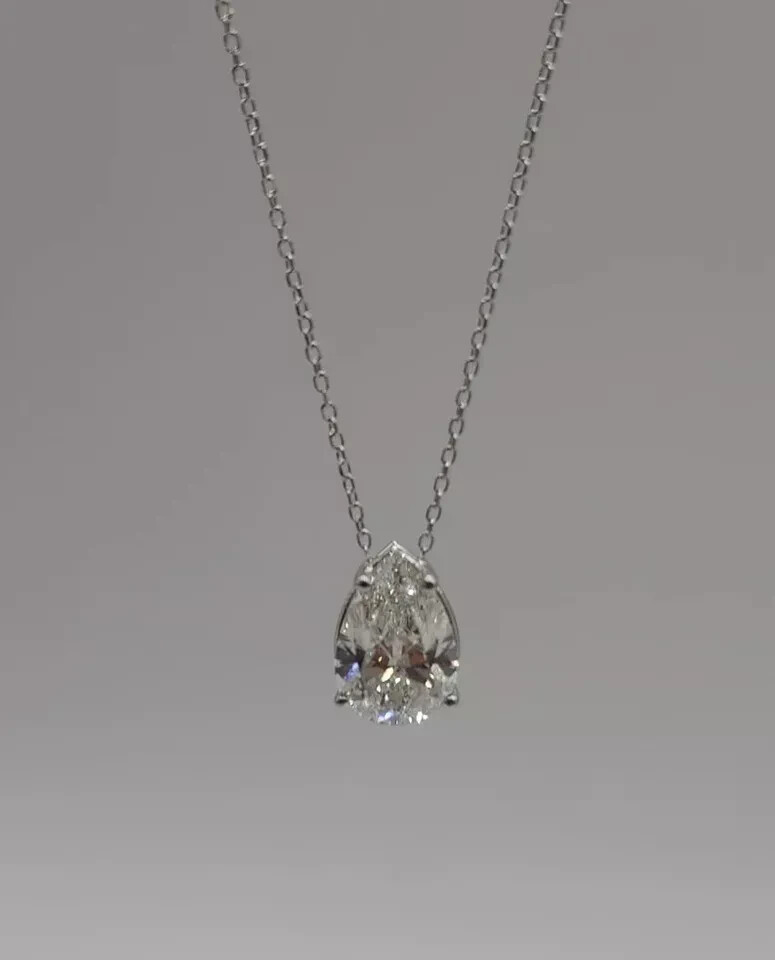 3.00Ct Pear Cut IGI Certified Lab Grown Diamond Solitaire Pendant 14k White Gold