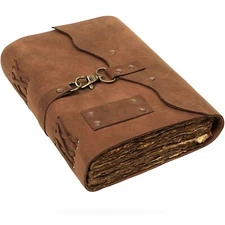 Leather Journal Antique Deckle Edge 200 Pages Unruled Diary Handmade Paper 7x5"