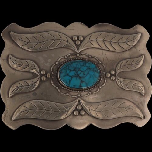 Boucle de ceinture vintage amérindienne tribale indienne fausse turquoise cowgirl années 80 - Photo 3 sur 6