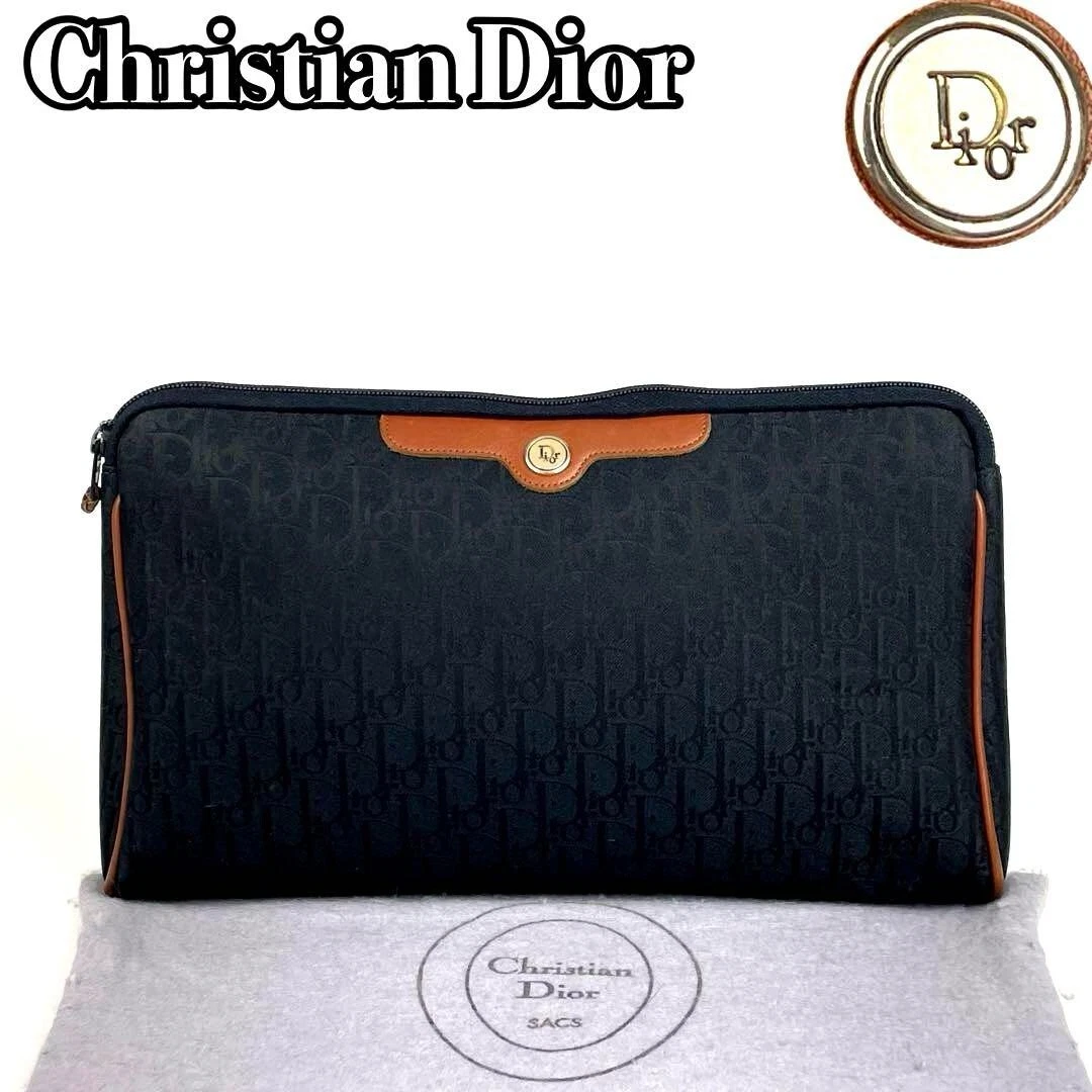 ✨[Bon état] Sac pochette Dior motif trotteur toile cuir noir