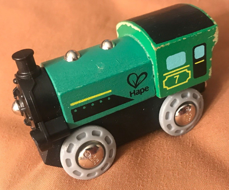 Green #7 Hape International Railway Steam Train. Compatible with Thomas & BRIO