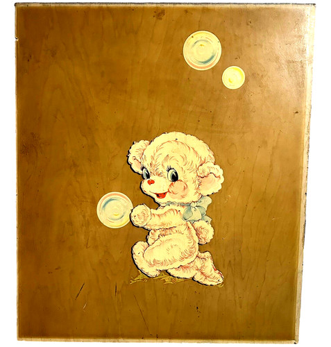 Vintage 1950s Baby Nursery Bear Wall Art Picture Wall Hanging Wood 30"L X 25.5"W