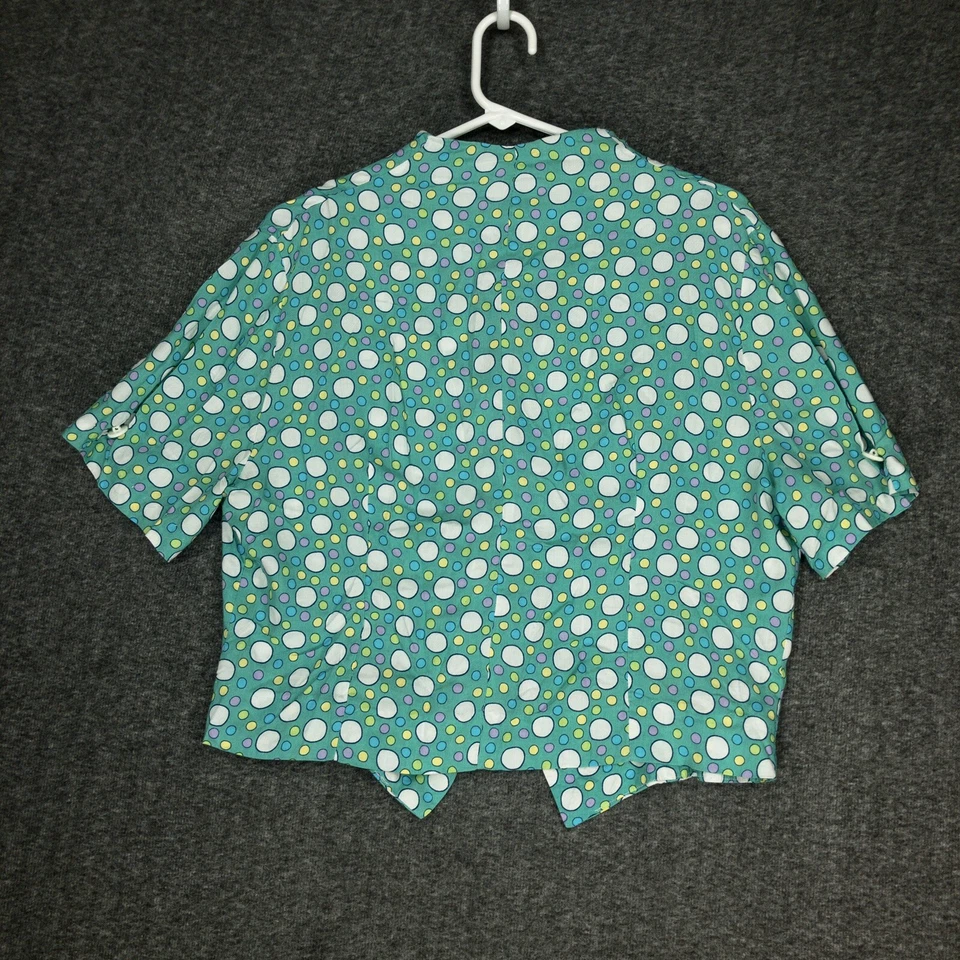 Blusa vintage hecha a mano con botones para mujer talla XL verde azulado lunares mangas cortas Foto 2 de 4