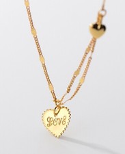 Women Girl Engraved Love Heart 925 Sterling Silver Pendant Necklace 15.7-17"