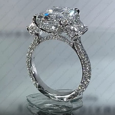 5.16Ctw Radiant Cut Moissanite 3-Stones Engagement Ring In 14K White Gold Plated